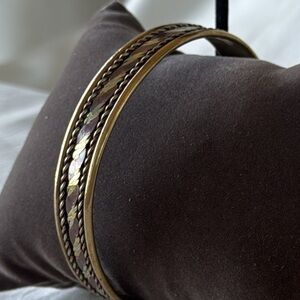 Vintage TriColor Brass Silver & Copper Bangle Bracelet Intricate Braided Design